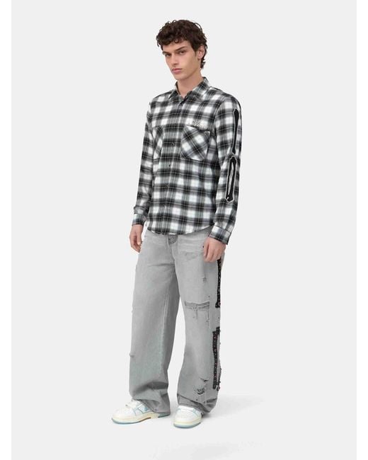 Amiri Gray Oversized Plaid Shirt for men