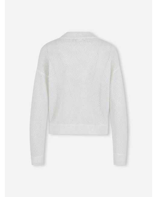 Peserico White Cardigan With Openwork And Zipper