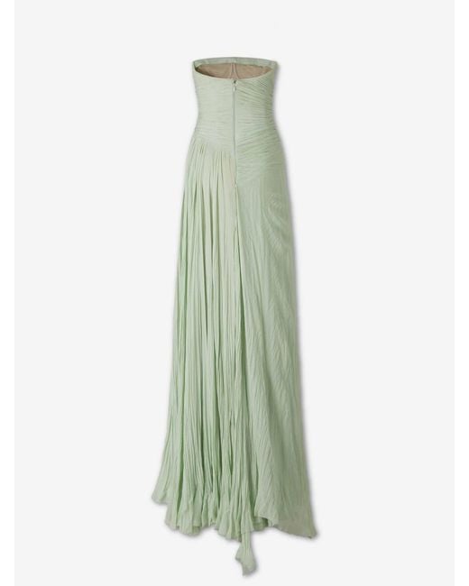 Marmar Halim Green Draped Silk Dress