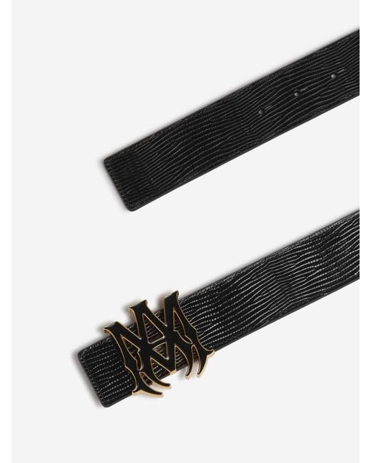 Amiri Black Lizard Leather Logo Belt for men