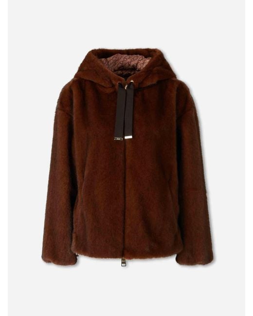 Herno Brown Hooded Jacket With Fur