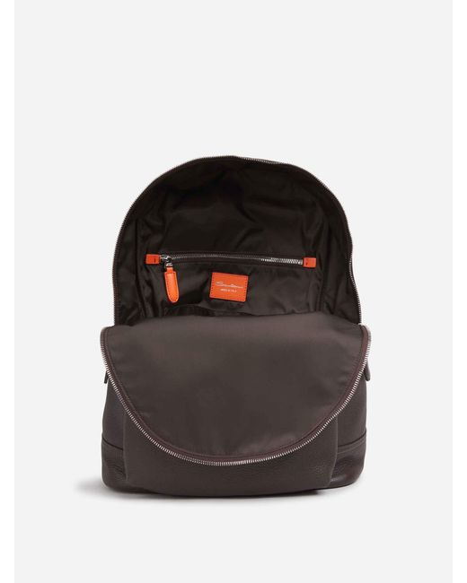 Santoni Gray Leather Backpack for men
