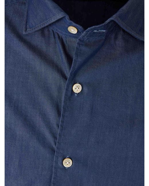 Luigi Borrelli Napoli Blue Plain Cotton Shirt for men