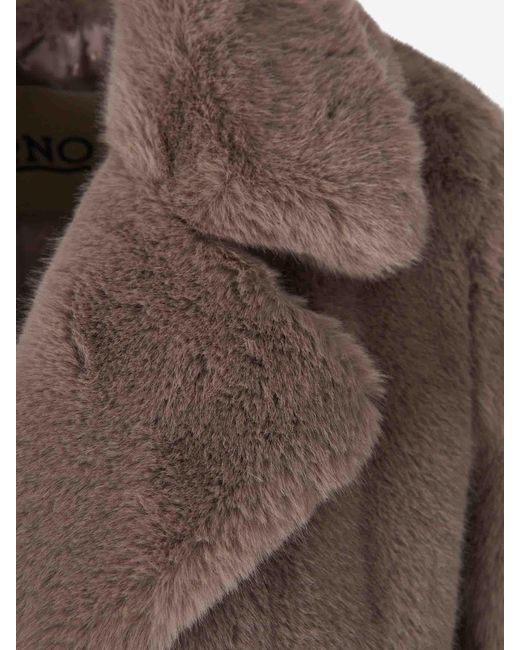 Herno Brown Faux Fur Long Coat