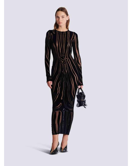 Balmain Black Maxikleid Aus Samt