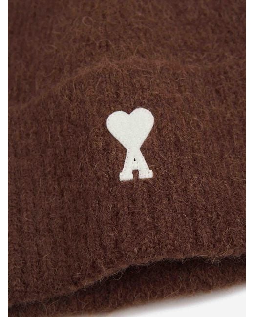 AMI Brown Logo Knit Hat for men