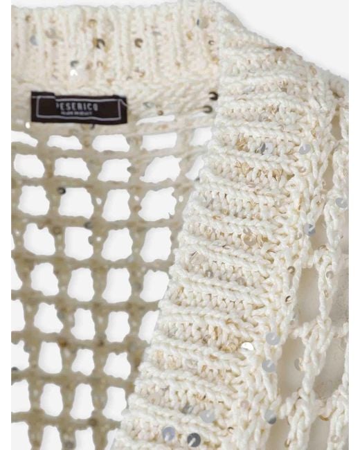 Peserico White Openwork Sequin Cardigan