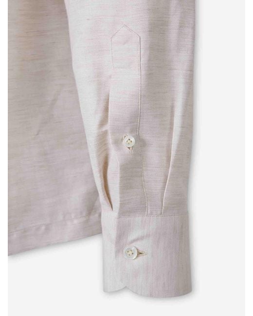 Lardini White Plain Linen Polo Shirt for men