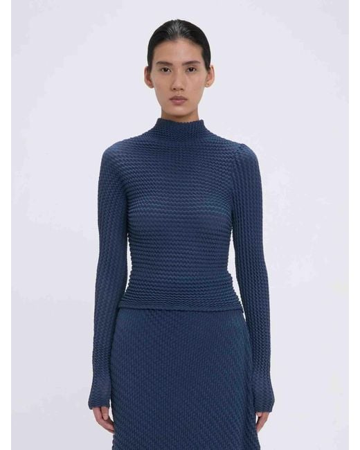 Victoria Beckham Blue Textured Knit Jersey