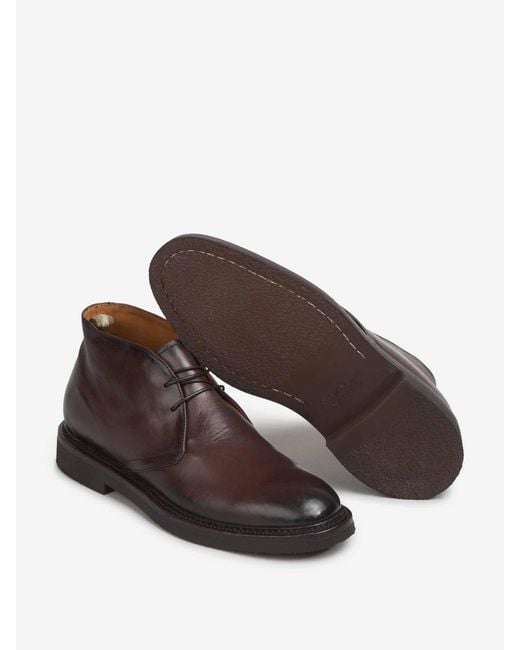 Officine Creative Brown Leather Lace-Up Ankle Boots for men