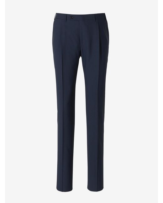 Canali Blue Wool Pleated Trousers for men