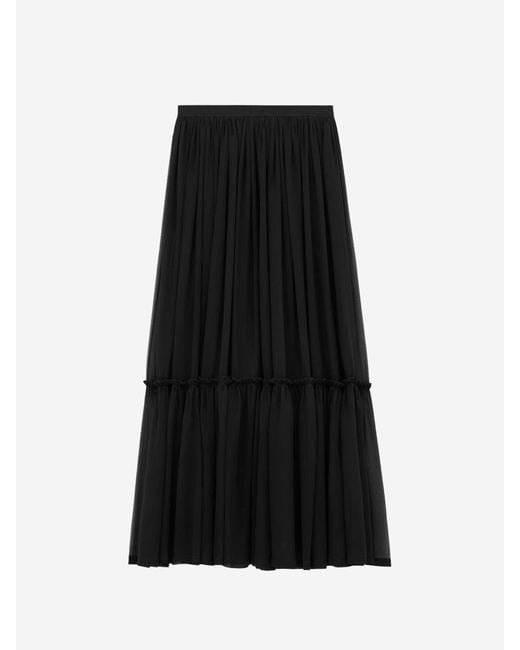 Jupe Longue En Soie Saint Laurent en coloris Black