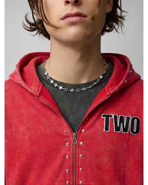 Twojeys Red Studded Zip-Up Sweatshirt for men