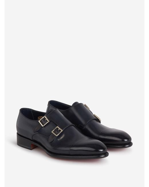 Santoni White Double Buckle Shoes for men