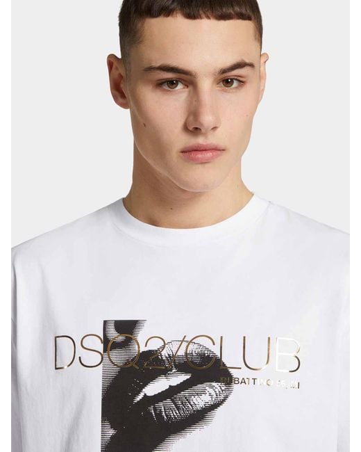 DSquared² Grafisches Baumwoll-T-Shirt in White für Herren