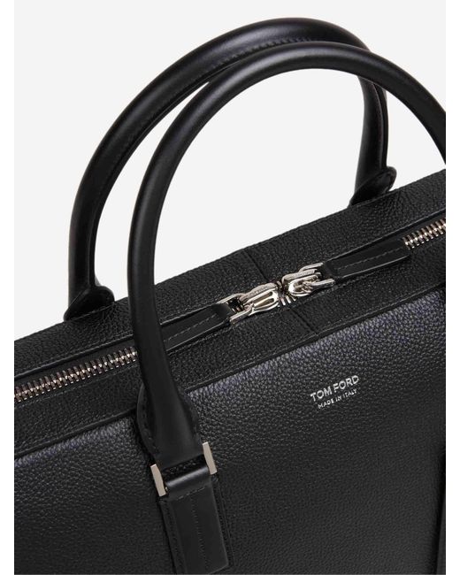 Tom Ford Black Grain Leather Briefcase for men