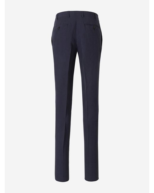 Canali Blue Linen And Silk Trousers for men