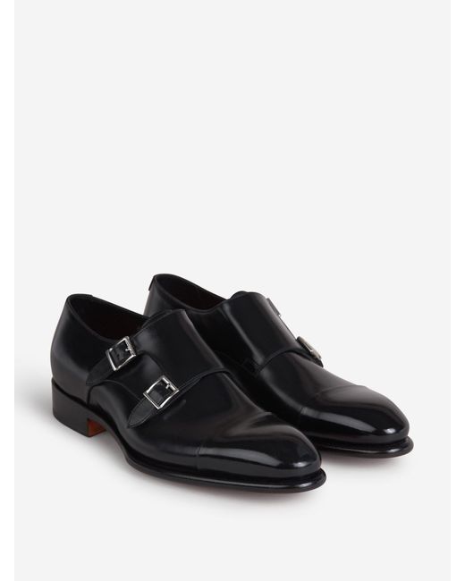 Santoni Black Buckle Shoes for men