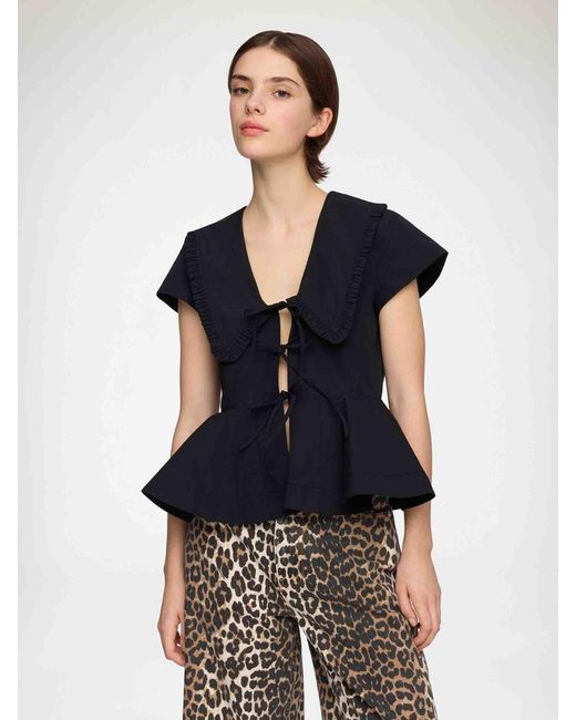 Ganni Blue Peter Pan Collar Blouse