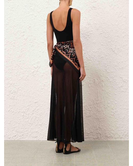 Zimmermann Black Semi-Transparent Dress With Scarf