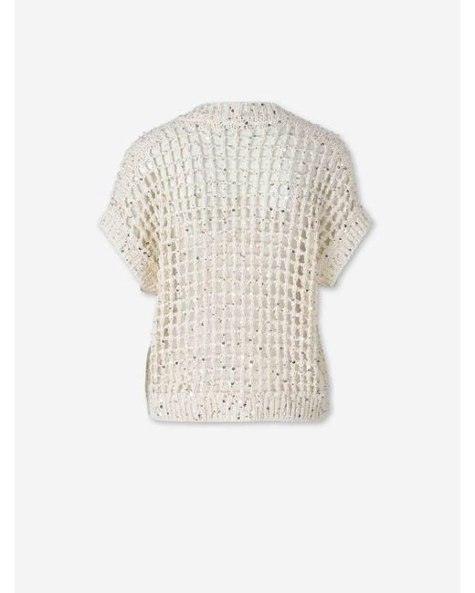 Peserico White Openwork Sequin Cardigan