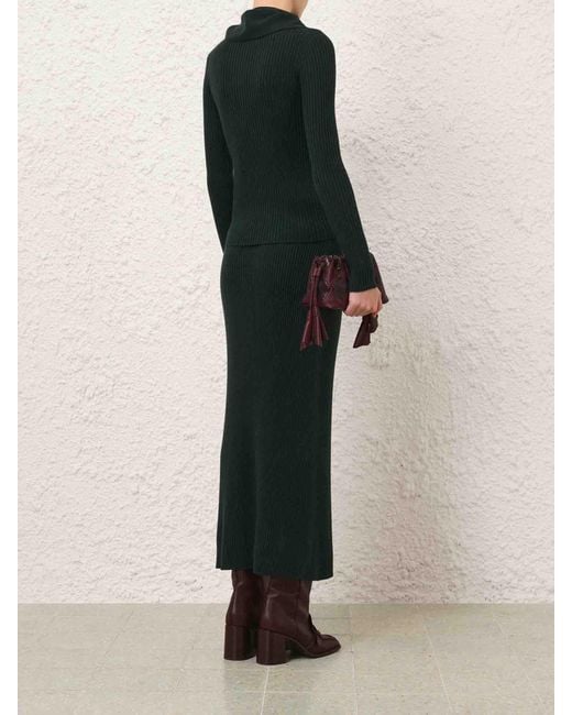 Zimmermann Green Straight Wool Skirt