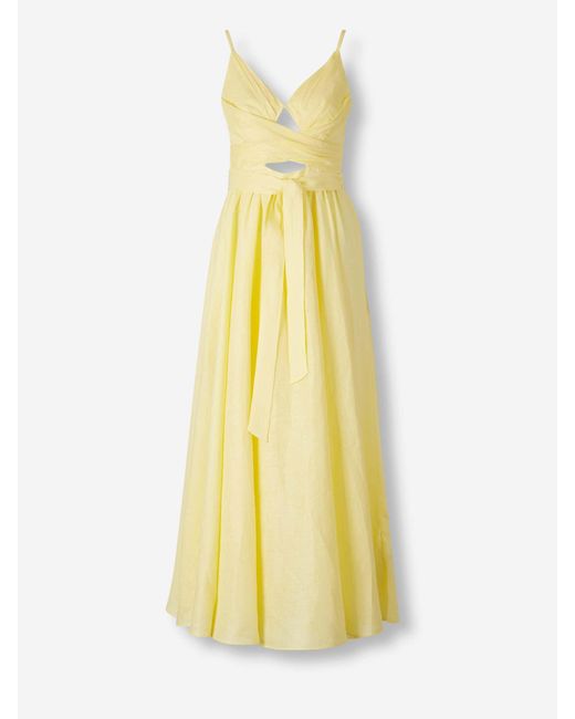 Zimmermann Yellow Midi Tie-Waist Dress