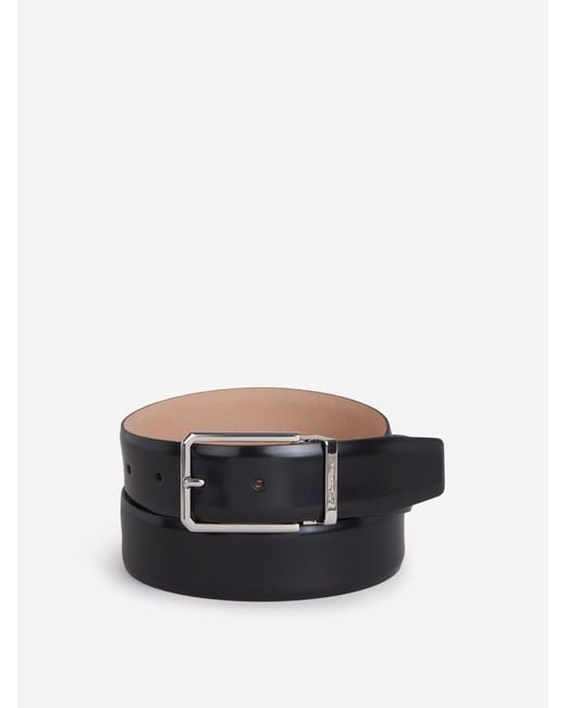 Santoni Black Adjustable Leather Belt for men