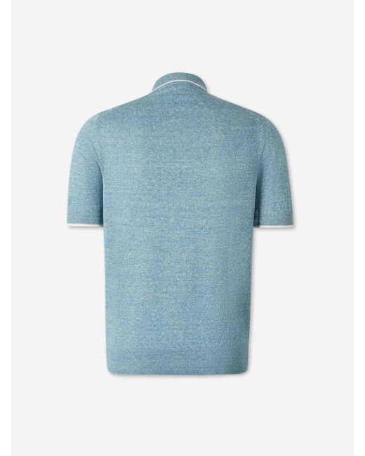 Santa Eulalia Blue Linen Knit Polo Shirt for men