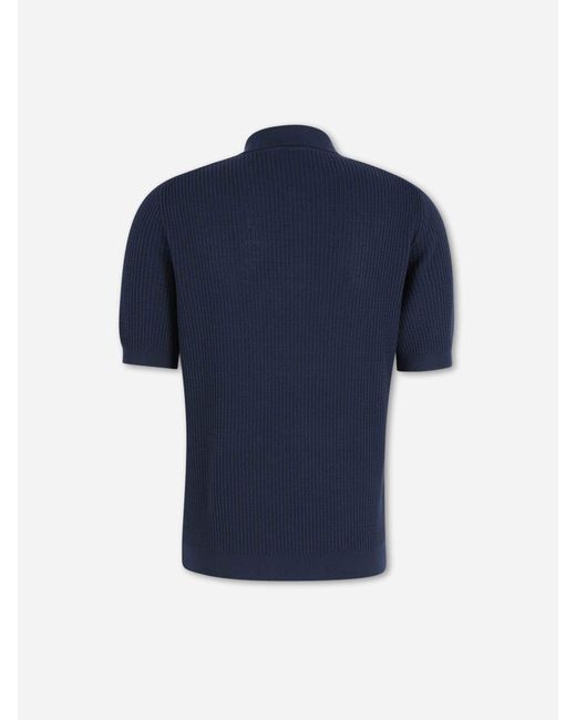 Santa Eulalia Blue Ribbed Knit Polo Shirt for men