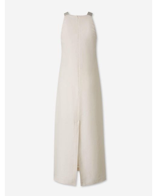 Peserico White Linen Suspenders Dress