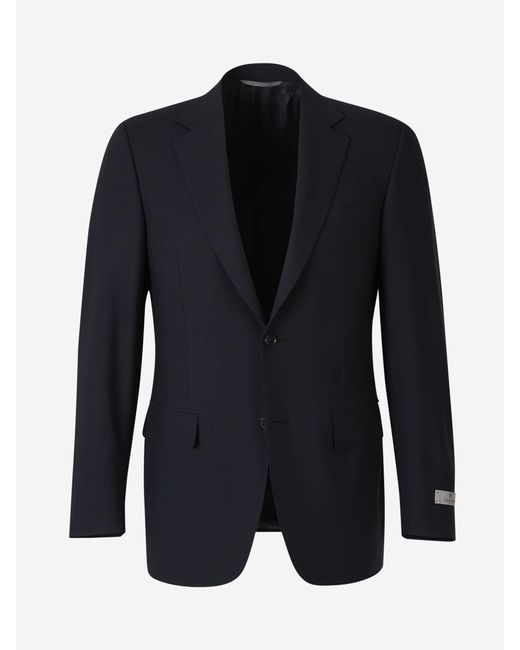 Canali Blue Straight Wool Blazer