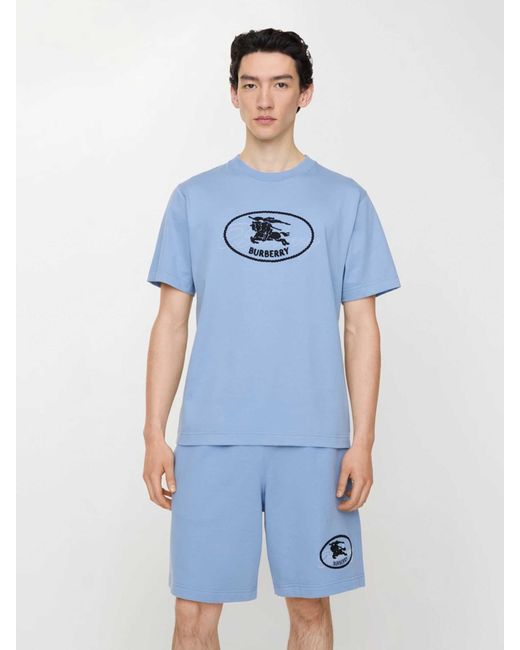 Burberry Blue Cotton Logo Shorts for men
