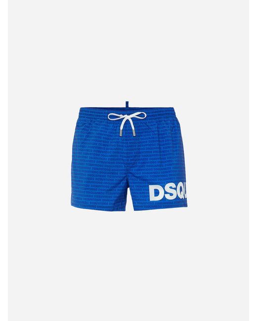 DSquared² Blue Logo Polyester Swimsuit Cobalt for men