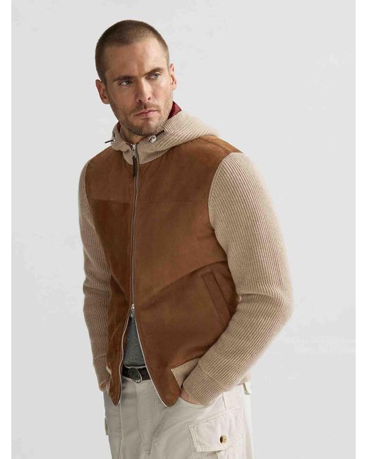 Brunello Cucinelli Brown Bomber Jacket Leather Suede for men