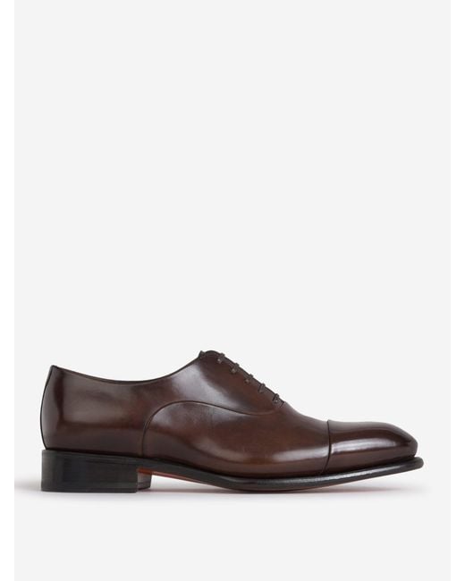 Santoni Brown Distressed Leather Shoes for men
