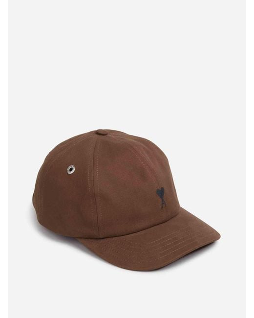 AMI Brown Cotton Logo Cap for men