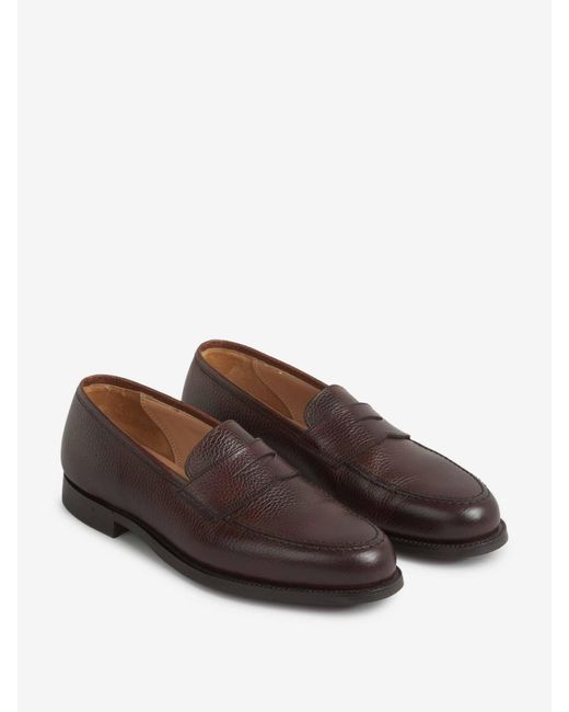Crockett and Jones Brown Grained Leather Loafers for men