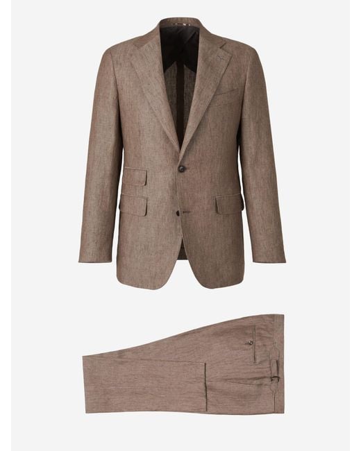 Santa Eulalia Brown Plain Linen Suit for men