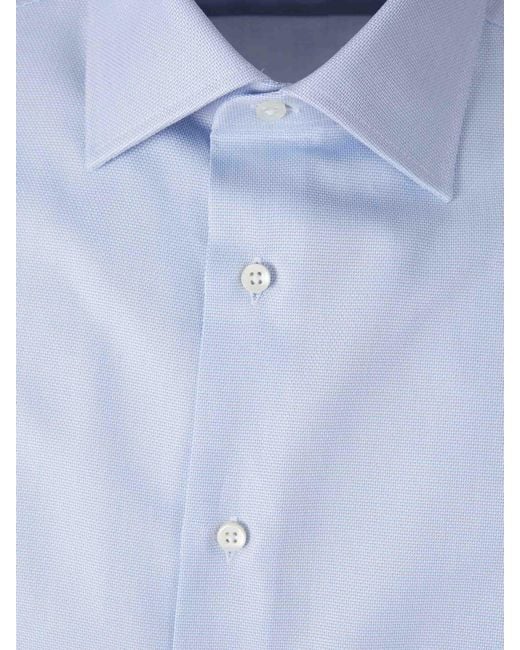 Canali Blue Micro Print Cotton Shirt for men