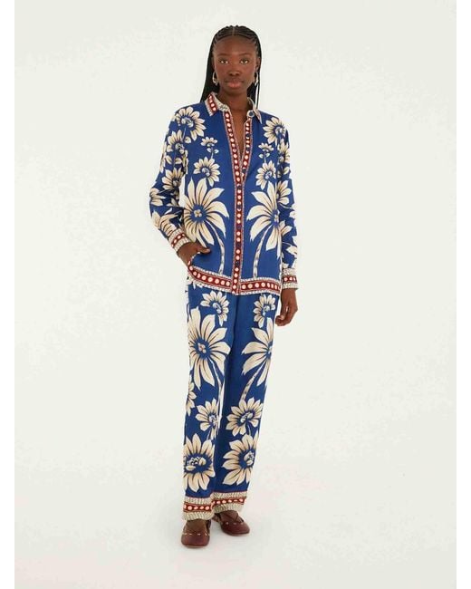 Farm Rio Blue Printed Wide Leg Trousers