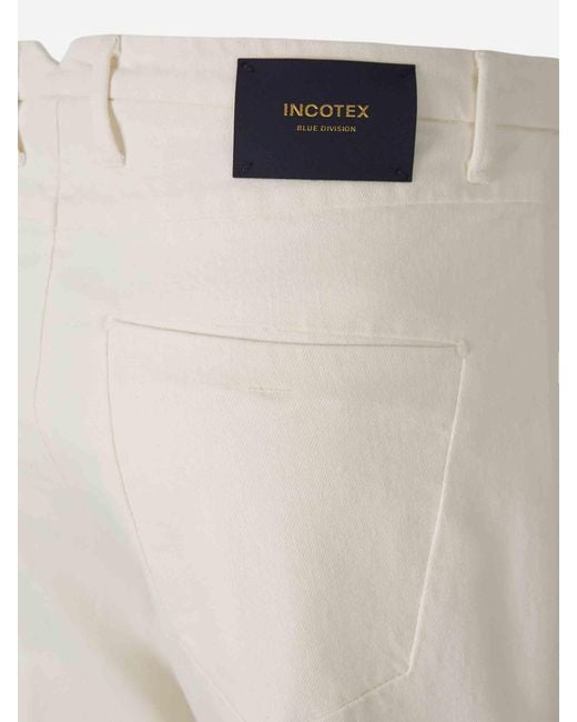 Incotex White Straight Twill Trousers for men
