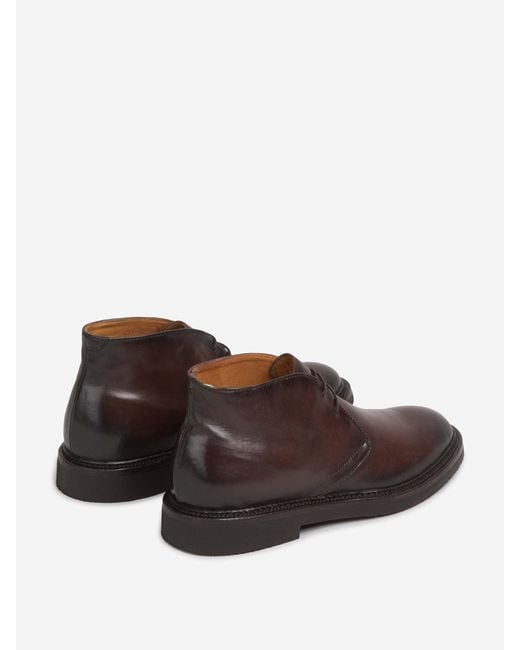 Officine Creative Brown Leather Lace-Up Ankle Boots for men