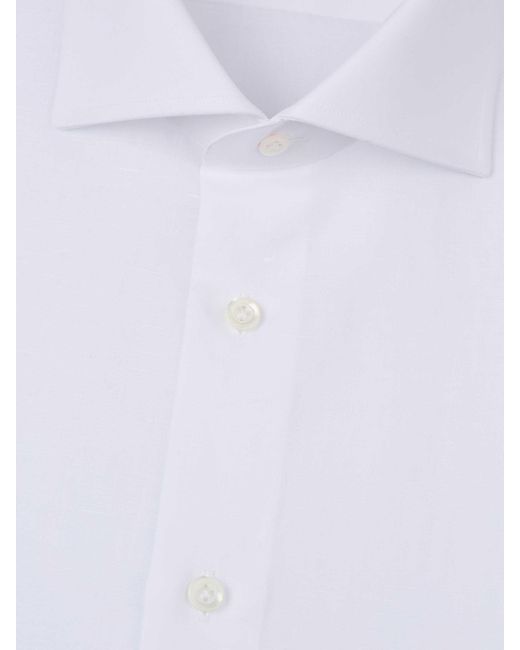 Santa Eulalia White Plain Cotton And Linen Shirt for men