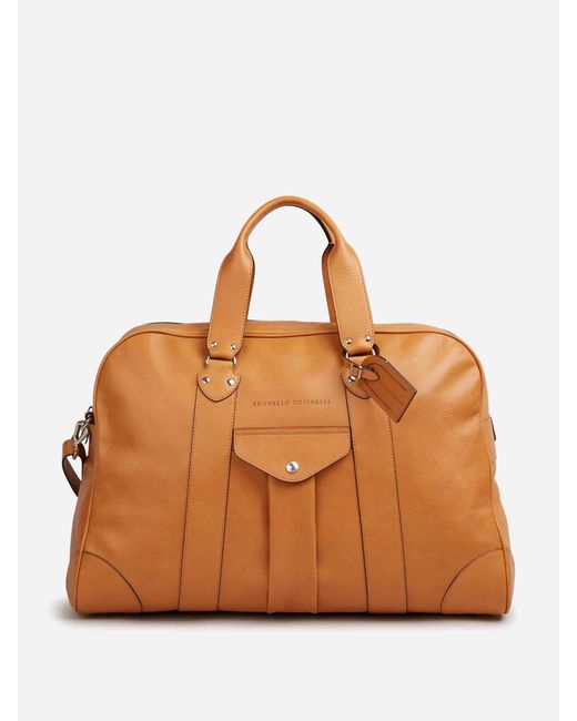 Brunello Cucinelli Brown Leather Travel Bag for men