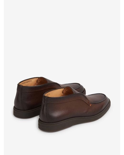 Santoni Brown Grained Leather Ankle Boots for men