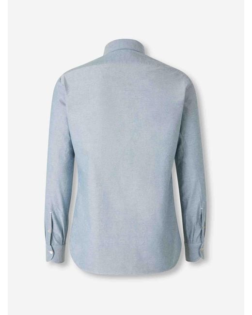 Luigi Borrelli Napoli Blue Plain Cotton Shirt for men