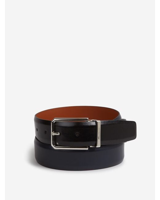 Santoni Black Adjustable Leather Belt for men