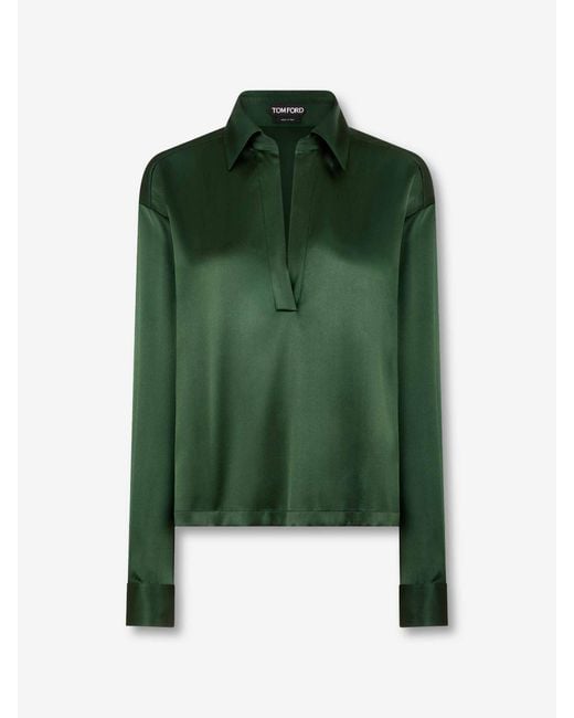 Tom Ford Green Plain Silk Blouse