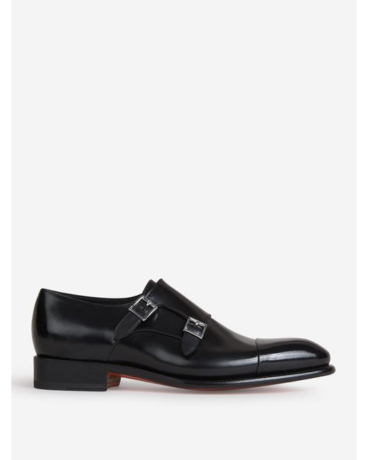 Santoni Black Buckle Shoes for men